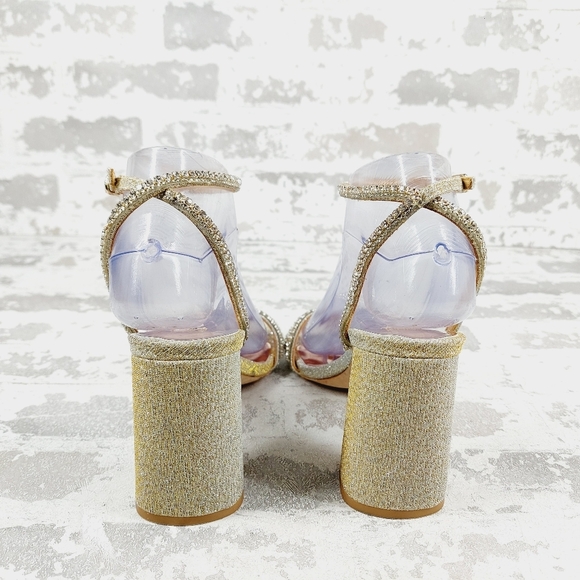 NEW Badgley Mischka Embellished Gold Glitter Heeled Sandals B202 - Picture 6 of 14